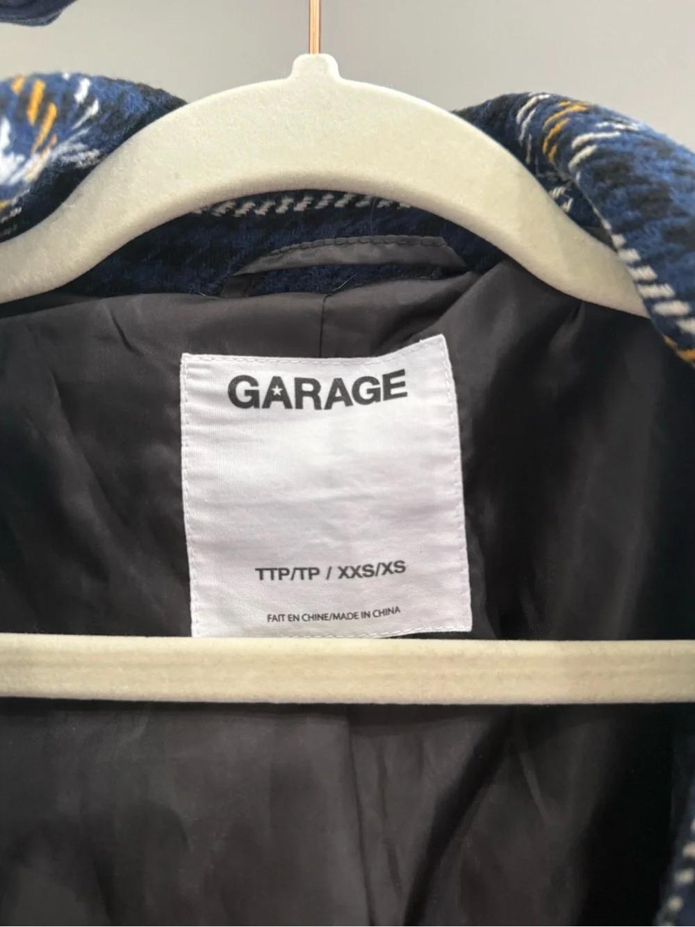 Garage Navy Plaid Double-Breasted Trench Coat with Cream Accents - Picture 4 of 6
